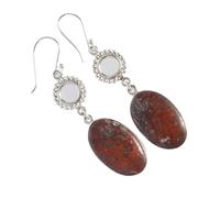 Sonora Jasper Dangle Earrings 925 Sterling Silver Oval Cabochon Gemstone Drop Earrings Bold Boho Jewelry Multicolor Handmade Long Statement Earrings for Women