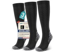 SONORAN 3 Pairs Compression Socks for Women & Men 20-30 mmHg Graduated Compression Stockings Knee High Best Support for Running Flying Sports L/XL (Black Gray)【XS UPGRADED】
