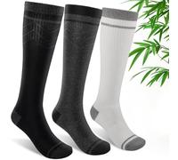 SONORAN Bamboo Viscose Compression Socks for Women & Men (3 Pairs) 15-20 mmHg Knee High Support for Nurses, Travel, Pregnant S/M（Black&Gray&White）