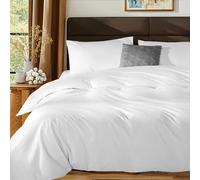 SONORO KATE 100% Egyptian Cotton Duvet Cover Queen Size, 1000 Thread Count Sateen Duvet Cover, Soft, Breathable Cotton Comforter Cover with Hidden Zipper Closure - 3 PC (White,Queen)