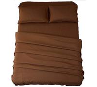 SONORO KATE Bedding Bed Sheet Set Super Soft Microfiber 1800 Thread Count Luxury Egyptian Sheets 16-Inch Deep Pocket Wrinkle and Hypoallergenic-4 Piece(King Brown)