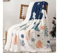 SONORO KATE Christmas Sherpa Blanket, Flannel Fleece Blanket for Bed Couch Chair, for Kids Women, Thick Soft Warm Throw Blanket, Anti-Pilling, Machine Washable (Deep Blue Bear, King)