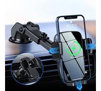 SONRU Car Phone Holder Wireless Charger, Qi 15W Fast Charging Wireless Car Charger Auto Clamping Suction Holder Dashboard Air Vent Compatible for iPhone 16/15/14/13/12, Samsung Galaxy S25/24 and More