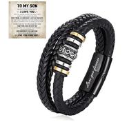 Son's Infinity Knot Bracelet, Forever Linked Together Bracelet for My Son To My Son Infinity Knot Leather Bracelet From Mom Stainless Steel Engraved Jewelry for Birthday Christmas, 8.5 inches