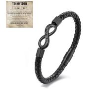Son's Infinity Knot Bracelet, Forever Linked Together Bracelet for My Son To My Son Infinity Knot Leather Bracelet From Mom Stainless Steel Engraved Jewelry for Birthday Christmas, 9", Stainless Steel