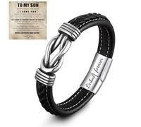 Son's Infinity Knot Bracelet, Forever Linked Together Bracelet for My Son To My Son Infinity Knot Leather Bracelet From Mom Stainless Steel Engraved Jewelry for Birthday Christmas, 9", Stainless Steel