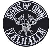Sons of Odin Valhalla - Embroidered Iron on Patches for Bikers, Motorcycle Riders, Vikings Warrior Fans | Sew on or Iron on Applique Vikings Patches for Jean, Jackets, Motorcycle Case 90X90 mm