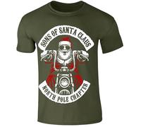 Sons of Santa Men's T-Shirt Kids Funny Biker Decembeard Fancy Xmas(Military Green, L)