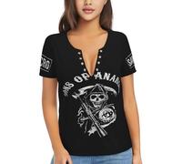 Sons%of The an*Archy Women's Shirt Sexy Deep V-Neck Short Sleeve T-Shirt - Motorcycle Style American Drama Print Slim Fit Top for Daily Wear, Party Small