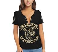 Sons%of The an*Archy Women's Shirt Sexy Deep V-Neck Short Sleeve T-Shirt - Motorcycle Style American Drama Print Slim Fit Top for Daily Wear, Party Medium