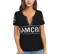 Sons%of The an*Archy Women's Shirt Sexy Deep V-Neck Short Sleeve T-Shirt - Motorcycle Style American Drama Print Slim Fit Top for Daily Wear, Party X-Large