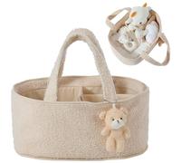 Sonsoke Baby Changing Bag, Teddy Fluffy Toy Storage Bag with Bear Pendant, Nappies Carry Bag for On the Go (Cream White)