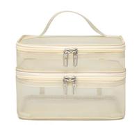 Sonsoke Mesh Cosmetic Bag, Large Travel Toilet Bag, Waterproof, Portable Storage Bag with Handle, Single Layer & Two-Layer Design for Outdoor Holiday Travel, cream white, Doppelschicht, Minimalist