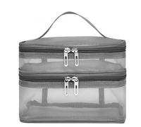 Sonsoke Mesh Cosmetic Bag, Large Travel Toilet Bag, Waterproof, Portable Storage Bag with Handle, Single Layer & Two-Layer Design for Outdoor Holiday Travel, gray, Doppelschicht, Minimalist