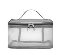 Sonsoke Mesh Cosmetic Bag, Large Travel Toilet Bag, Waterproof, Portable Storage Bag with Handle, Single Layer & Two-Layer Design for Outdoor Holiday Travel, gray, Einzelschicht, Minimalist