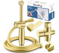 SonTiy Handheld Bidet Toilet Sprayer, Brass Cloth Diaper Sprayer Hand Held Bidet Attachment Jet Spray for Toilet with Backflow Preventer, Adjustable Water Pressure, 59" PVC Shower Hose, Brushed Gold