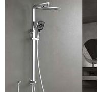 SonTiy Rainfall Shower Set, Square Swivelling Riser Rail With Large Overhead & Handheld Shower, Brass Diverter, 3 Jet Types, 5-Year Warranty, Chrome