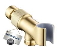 SonTiy Solid Brass Handheld Shower Holder Brushed Gold, Universal Adjustable Shower Wand Mount with Wall Hook Bracket and Swivel Pivot Ball, All Metal Shower Hose Holder