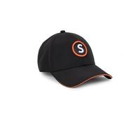 Sonubaits 6 Panel Black Waterproof Cap with 3D Embroidered 'S’ Design Logo | Classic Baseball Style Fishing Cap | Reinforced Peek | Orange Detailing | Fully Taped Seams | Velco Adjuster | Rear Logo