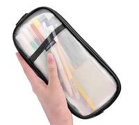 Sonuimy Clear Mesh Pencil Case Pouch, Clearly Visible Grid Pen Cases Organizer For Adult & Teen, Zipper Transparent Stationary Makeup Bag For Travel Office College-Black