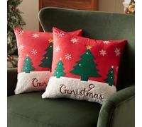 Sonvie Christmas Cushion Covers Set Of 2 with Christmas Tree & Snowflake Decor, Soft Decorative Square Throw Pillow Cover 45x45cm(18x 18 in), Pillows Cases for Bedroom Sofa Couch Decorations
