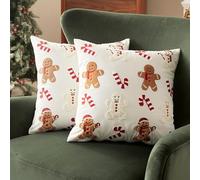 Sonvie Christmas Cushion Covers Set Of 2 with Gingerbread & Candy Cane Decor, Soft Decorative Square Throw Pillow Cover 45x45cm (18x18 in), Pillows Cases for Bedroom Sofa Couch Decorations