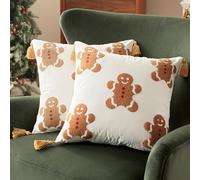 Sonvie Christmas Cushion Covers Set Of 2 with Gingerbread Decor for Christmas, Soft Decorative Square Throw Pillow Cover 45x45cm (18x18 in), Pillows Cases for Bedroom Sofa Couch Decorations