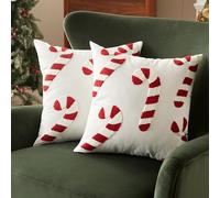 Sonvie Christmas Cushion Covers Set Of 2 with Large Candy Cane Decor for Christmas, Soft Decorative Square Throw Pillow Cover 45x45cm (18x18 in), Pillows Cases for Bedroom Sofa Couch Decorations
