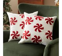 Sonvie Christmas Cushion Covers Set Of 2 with Peppermint Decor for Christmas, Soft Decorative Square Throw Pillow Cover 45x45cm (18x18 in), Pillows Cases for Bedroom Sofa Couch Decorations