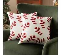 Sonvie Christmas Cushion Covers Set Of 2 with Small Candy Cane Decor for Christmas, Soft Decorative Square Throw Pillow Cover 45x45cm(18x 18 in), Pillows Cases for Bedroom Sofa Couch Decorations