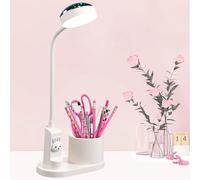 SONVIEE Children's Desk Lamp, LED Desk Lamp Astronaut with Pen Holder, Gooseneck Table Lamp, Children's Study Lamp, Reading Lamp with Projection Pencil Holder (Rabbit - White)