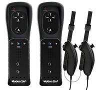 SONVIEE Wii Remote Controller und Nunchuck Joystick Ersatz Fernbedienung für Wii mit Silikonhülle und Handgelenkschlaufe Kompatibel mit Wii, Ohne Motion Plus (MIT MOTION-BLACKx2)