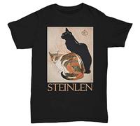 sonvsee Man's T-Shirt Two Cats by Théophile Steinlen S-3XL Black Black XXL