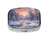 Sonw Forest Pattern Pill Case Pill Box Travel Pill Organizer Small Square Medicine Box for Purse & Pocket Gifts