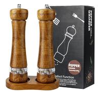 Sonwaha Set of 2 Salt and Pepper Mill Wooden Set with Coaster, Adjustable Coarseness Manual Ceramic Grinder for Chili Lilac Pepper Salt Spices 8 Inch Retro Colour
