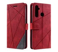 SONWO Case for Realme 5 Pro/Realme Q Case, Premium Leather Flip Wallet Case Magnetic Closure Card Slots Kickstand Phone Case for Realme 5 Pro/Realme Q, Red