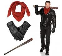 Sonwyoung 3 Pcs Post Apocalyptic Theme Wired Bat 24.4'' Scary Zombie Weapon Kit with Scarf Gloves Halloween Cosplay Costume Set Horror Theme PU Wired Bat Props for Women Men Halloween Costume Dress up