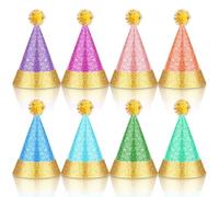 Sonwyoung 40 Pcs Mini Party Hats with Pompoms, Glitter Stuffed Animals Birthday Party Hats Small Paper Cone Hats for Stuffed Animals Pets Dogs Cats Birthday Party Accessories
