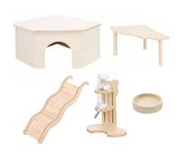 Sonwyoung 5 Pcs Hamster Cage Accessories, Wood House Hamster Play Wooden Platform Water Bottle with Stand Hamsters Climbing House Toy Set for Rat Mice Small Animals Small Pets Habitats Woodland Decor