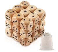 Sonwyoung 50 Pcs Wooden Dice Set 16mm Standard Wooden Dice Bulk 6 Sided with Rounded Corners Wood Game Dice with Carry Bag for Table Games Party Favors