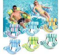 Sonwyoung 6 Pcs Inflatable Pool Floats Chairs Adult Floating Lounge Chair Adjustable Hammock Water Floating Chair Swimming for Summer Water Beach PartyLake Fun (Stripe Style)