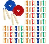 Sonwyoung 8.53 Ft Jump Ropes for Kids Adults Adjustable Cotton Skipping Rope with Wooden Handle for Multiplayer Double Dutch Jump Rope Exercise Outdoor Fun School Sport Game Gift (100 Pack)