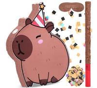 Sonwyoung Christmas Santa Hat Capybara Piñata for Kids Birthday Party 15.7 x 10 x 2.8 Inches Xmas Candy Cane Cap Animal Piñata with Bat Blindfold and Confetti for Holdaiy Photo Props Decoration