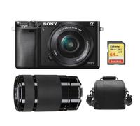 Sony a6000 Black Mirrorless Camera Kit with 16-50mm & 55-210mm Lenses, 64GB SD Card & Bag