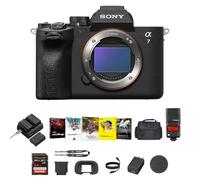 Sony a7 IV Full-Frame Mirrorless Camera - Fast Hybrid Digital Camera w/Batteries & Dual Charger Kit, Corel Software Kit, Godox Flash, 64GB SDXC Memory Card & Large DSLR Bag - Essential Bundle