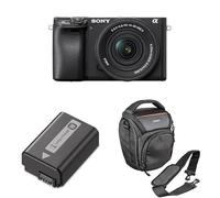 Sony Alpha 6400 APS-C Mirrorless Camera with 16-50mm Lens + NP-FW50 Rechargeable Lithium-Ion Battery Pack + Sony Alpha LCS-AMB DSLR Case - Black