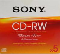 Sony CD-RW 700MB 80min 4x-10x ReWritable Discs Pack of 5 - New