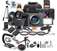 Sony FX30 Digital Cinema Camera with Sigma 30mm f/1.4 DC DN Lens, LED Light, Microphone, 128GB Extreme Speed, U-Grip, Filters, Tripod, Case, Software, & More - Pro Video Bundle (38pc), Black