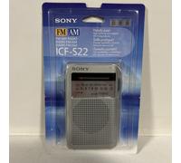 Sony ICF-S22 Silver AM / FM Pocket Radio Brand New Old Stock In Blister Pack
