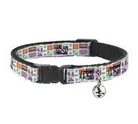 Sony Pictures Cat Collar, Breakaway Collar with Bell, Wheel of Fortune Prize Blocks Collage White Multi Color, 8.5 to 12 Inches 0.5 Inch Wide